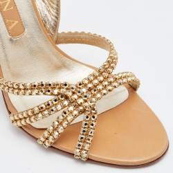 مملوكة مسبقًا Gina Beige Leather Crystal Embellished Slingback Sandals Size 40