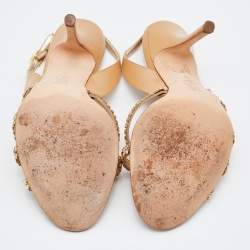 مملوكة مسبقًا Gina Beige Leather Crystal Embellished Slingback Sandals Size 40