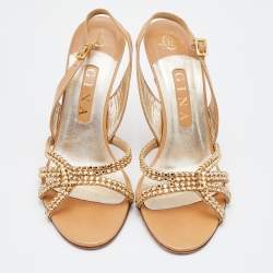 مملوكة مسبقًا Gina Beige Leather Crystal Embellished Slingback Sandals Size 40