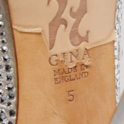 مملوكة مسبقًا Gina Silver Crystal Embellished Satin Open Toe Slingback Sandals Size 38