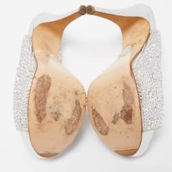 مملوكة مسبقًا Gina Silver Crystal Embellished Satin Open Toe Slingback Sandals Size 38