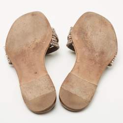 Pre Owned Gina Beige Leather and Crystal Embellished Thong Flats Size 37.5