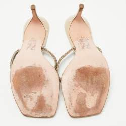 Gina Grey Crystal Embellished Leather Slide Sandals Size 37