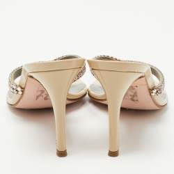 Gina Grey Crystal Embellished Leather Slide Sandals Size 37