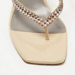Gina Grey Crystal Embellished Leather Slide Sandals Size 37