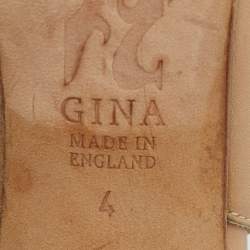 Pre Owned Gina Beige Leather and Satin Crystal Embellished Slingback Sandals Size 37