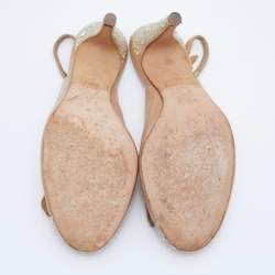 Pre Owned Gina Beige Leather and Satin Crystal Embellished Slingback Sandals Size 37