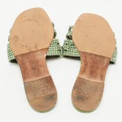 Gina Green Crystal Embellished Leather Flat Slides Size 38.5
