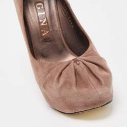 Gina Dusty Pink Pleated Suede Wedge Pumps Size 38