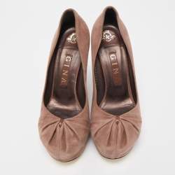 Gina Dusty Pink Pleated Suede Wedge Pumps Size 38