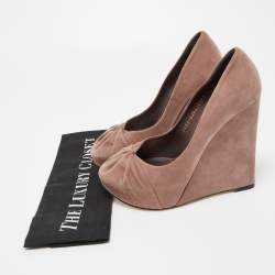 Gina Dusty Pink Pleated Suede Wedge Pumps Size 38