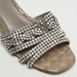 Gina Grey Croc Embossed Patent Leather Slide Flats Size 38.5  