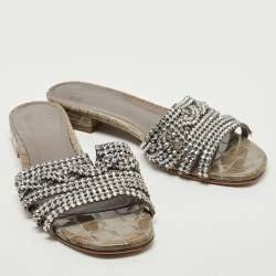 Gina Grey Croc Embossed Patent Leather Slide Flats Size 38.5  