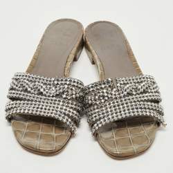 Gina Grey Croc Embossed Patent Leather Slide Flats Size 38.5  