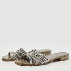 Gina Grey Croc Embossed Patent Leather Slide Flats Size 38.5  