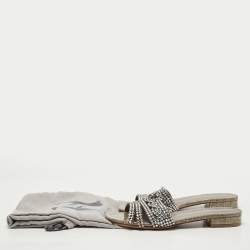 Gina Grey Croc Embossed Patent Leather Slide Flats Size 38.5  