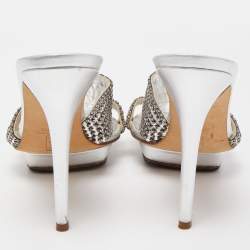 Pre Owned Gina Silver Leather Crystal Embellished Slide Sandals Size 38.5