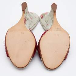 مملوكة مسبقًا Gina Red Printed Watersnake Leather and Fabric Wedge Sandals Size 39.5