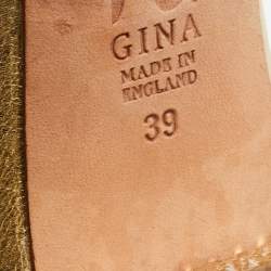 Pre Owned Gina Gold Leather Crystal Embellished Heel Pointed Toe Pumps Size 39