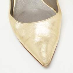 Pre Owned Gina Gold Leather Crystal Embellished Heel Pointed Toe Pumps Size 39