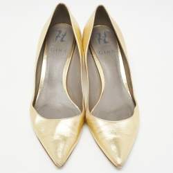 Pre Owned Gina Gold Leather Crystal Embellished Heel Pointed Toe Pumps Size 39