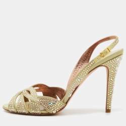 مملوكة مسبقًا صندل جينا فتحة كعب مزخرف كريستال جلد لامع رمادي داكن مقاس 40.5