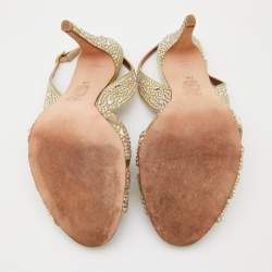 مملوكة مسبقًا صندل جينا فتحة كعب مزخرف كريستال جلد لامع رمادي داكن مقاس 40.5