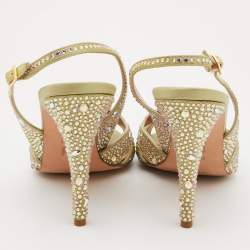 مملوكة مسبقًا صندل جينا فتحة كعب مزخرف كريستال جلد لامع رمادي داكن مقاس 40.5