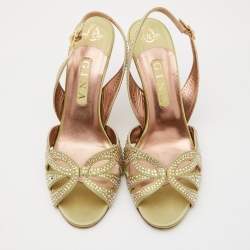 مملوكة مسبقًا صندل جينا فتحة كعب مزخرف كريستال جلد لامع رمادي داكن مقاس 40.5