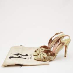 مملوكة مسبقًا صندل جينا فتحة كعب مزخرف كريستال جلد لامع رمادي داكن مقاس 40.5