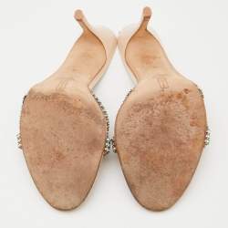 Pre Owned Gina Beige Leather Crystal Embellished Slide Sandals Size 41