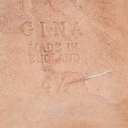 Pre Owned Gina Black Croc Embossed and Crystal Embellished Slide Sandals Size 37.5