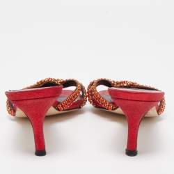 Gina Red Leather Embellished Knotted Open Toe Slides Size 37