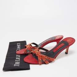 Gina Red Leather Embellished Knotted Open Toe Slides Size 37