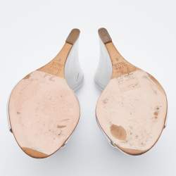 Pre Owned Gina Silver Leather Crystal Embellished Wedge Sandals Size 39