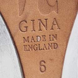 Pre Owned Gina Silver Leather Crystal Embellished Wedge Sandals Size 39