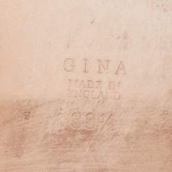 Pre Owned Gina Silver Croc Embossed Crystal Embellished Leather Flat Slides Size 39.5  