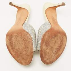 مملوكة مسبقًا Gina Silver/Light Yellow Crystal Embellished Leather Slide Sandals Size 38.5