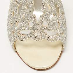 مملوكة مسبقًا Gina Silver/Light Yellow Crystal Embellished Leather Slide Sandals Size 38.5