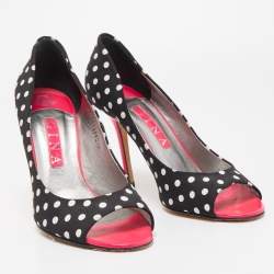 Gina Black/White Polka Dot Canvas Peep Toe Pumps Size 40