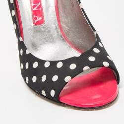 Gina Black/White Polka Dot Canvas Peep Toe Pumps Size 40