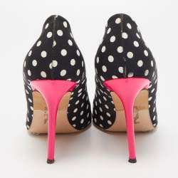 Gina Black/White Polka Dot Canvas Peep Toe Pumps Size 40