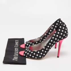 Gina Black/White Polka Dot Canvas Peep Toe Pumps Size 40