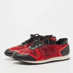 Pre Owned Gina Black/Red Leather And Embellished Satin Luminosa Low Top Sneakers Size 41