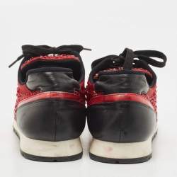 Pre Owned Gina Black/Red Leather And Embellished Satin Luminosa Low Top Sneakers Size 41