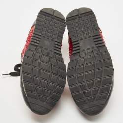 Pre Owned Gina Black/Red Leather And Embellished Satin Luminosa Low Top Sneakers Size 41