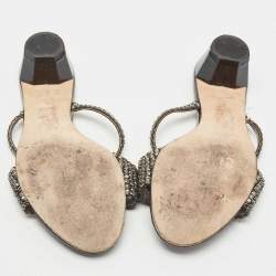 Pre Owned Gina Grey Crystal Embellished Leather Slide Sandals Size 38