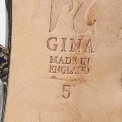 Pre Owned Gina Grey Crystal Embellished Leather Slide Sandals Size 38