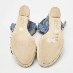 Pre Owned Gina Blue Python and Crystal Embellished Leather Wedge Platform Ankle Strap Sandals Size 40