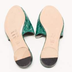 Pre Owned Gina Green Croc Embossed Leather Slide Flats Size 38.5